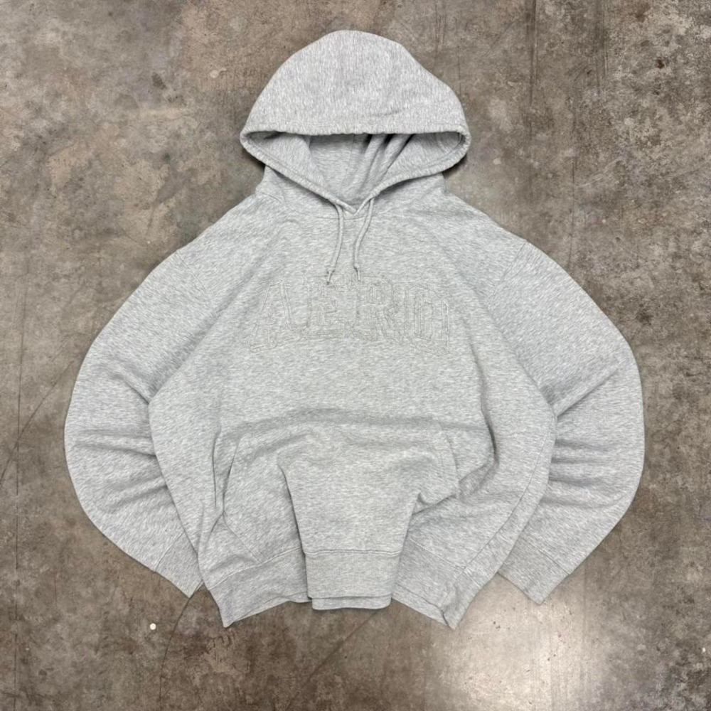 Vintage Y2K Aeropostale Heather Gray Embroidered‎ Heavyweight Hoodie Size L